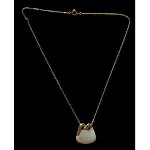 SN White Lucite Gold Tone Pendant Necklace Signed Vintage Jewelry